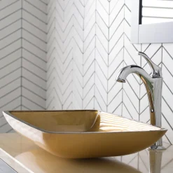 22-Inch Rectangular Gold Glass Bathroom Vessel Sink and Arlo Faucet Combo Set with Pop-Up Drain Sink And Faucet Combos|Above Counter / Vessel Sinks