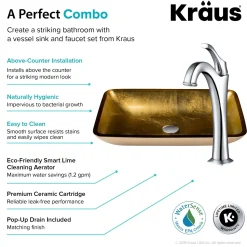 22-Inch Rectangular Gold Glass Bathroom Vessel Sink and Arlo Faucet Combo Set with Pop-Up Drain Sink And Faucet Combos|Above Counter / Vessel Sinks