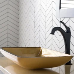 22-Inch Rectangular Gold Glass Bathroom Vessel Sink and Arlo Faucet Combo Set with Pop-Up Drain Sink And Faucet Combos|Above Counter / Vessel Sinks
