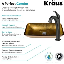 22-Inch Rectangular Gold Glass Bathroom Vessel Sink and Arlo Faucet Combo Set with Pop-Up Drain Sink And Faucet Combos|Above Counter / Vessel Sinks
