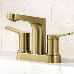 Clearance Indy 2-Handle 4-inch Centerset Bathroom Faucet in Spot-Free Brushed Brass 4