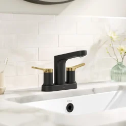 Sale Indy 2-Handle 4-inch Centerset Bathroom Faucet in Matte Black with Brushed Brass 4