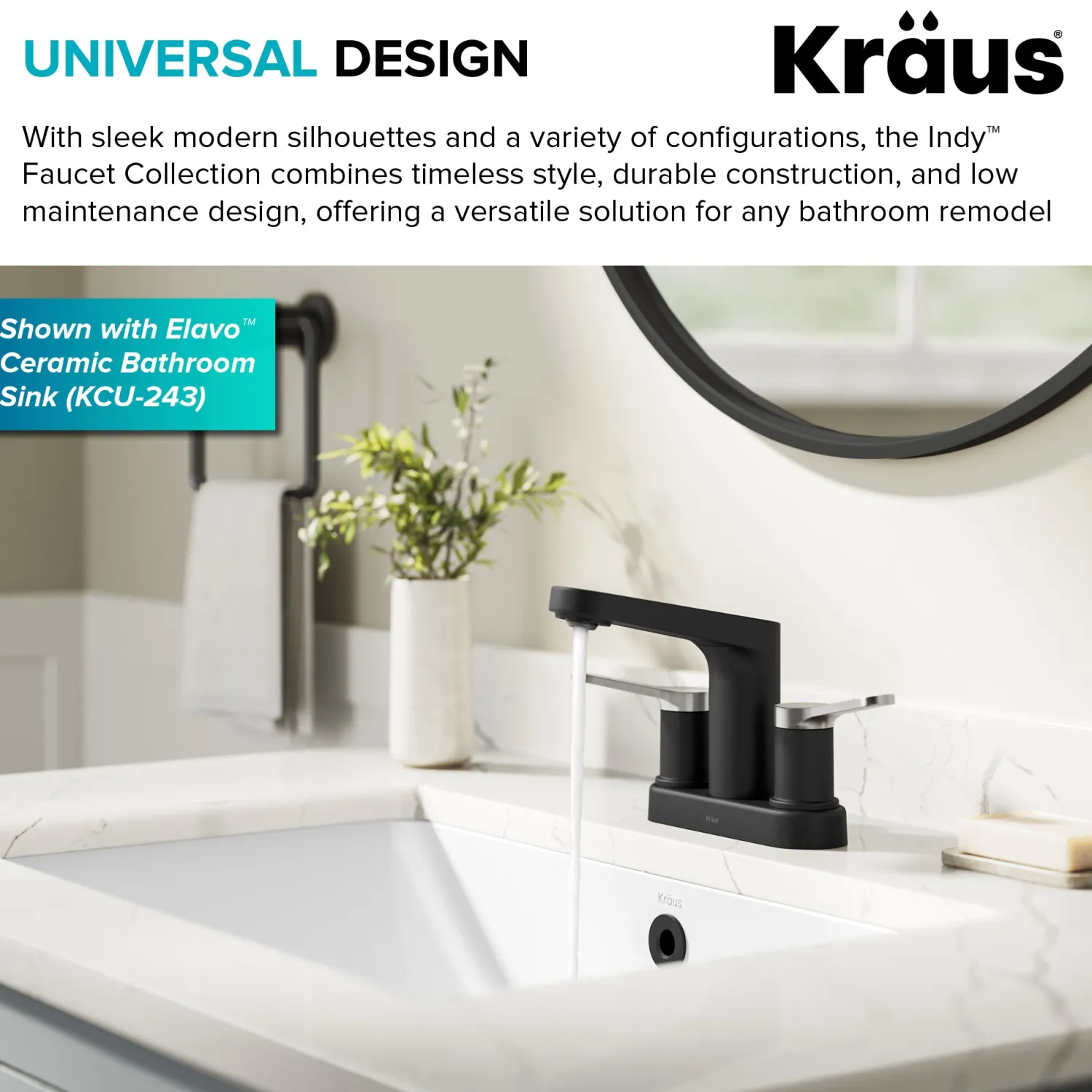 Best Indy 2-Handle 4-inch Centerset Bathroom Faucet in Matte Black with Brushed Nickel 4" Center Set
