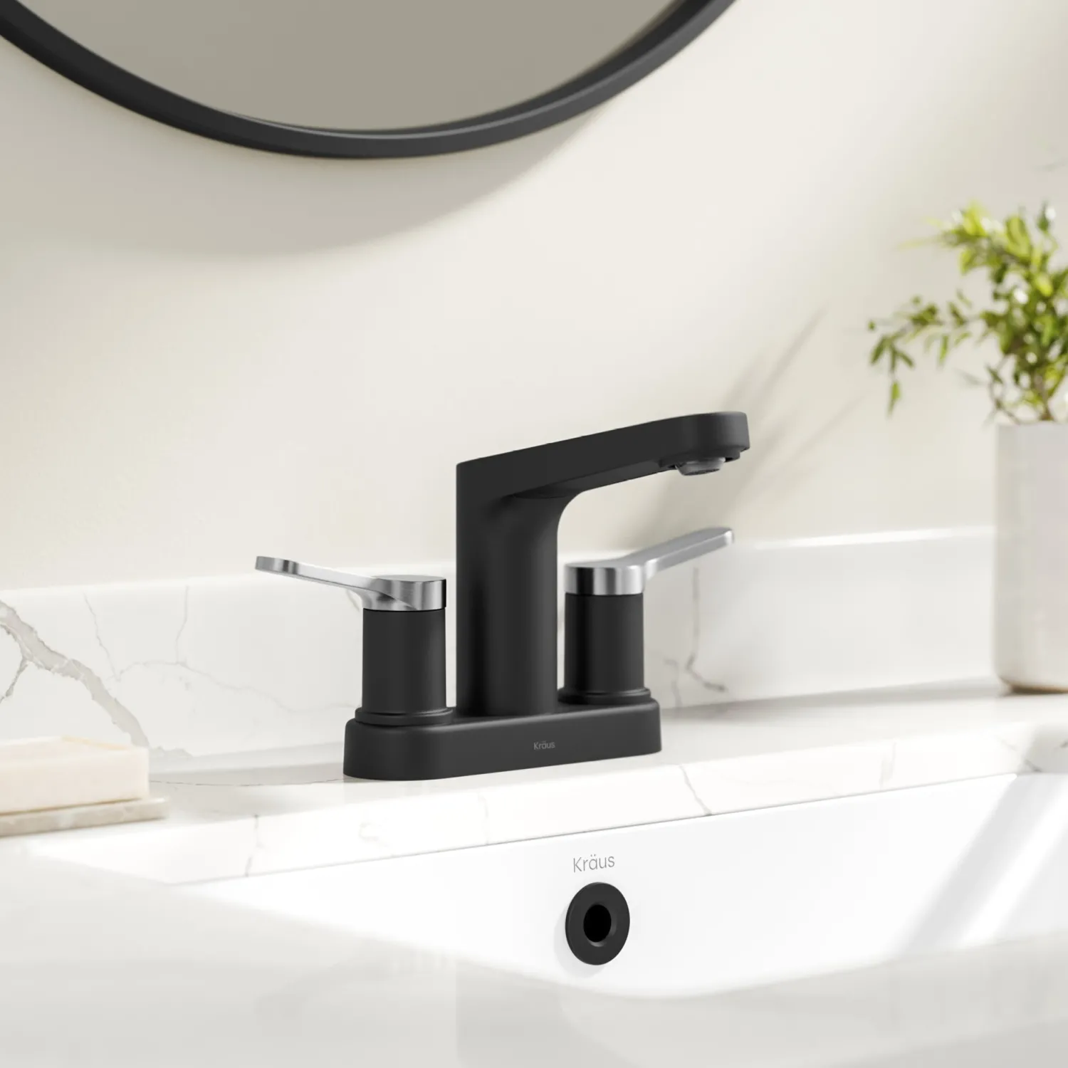Best Indy 2-Handle 4-inch Centerset Bathroom Faucet in Matte Black with Brushed Nickel 4" Center Set
