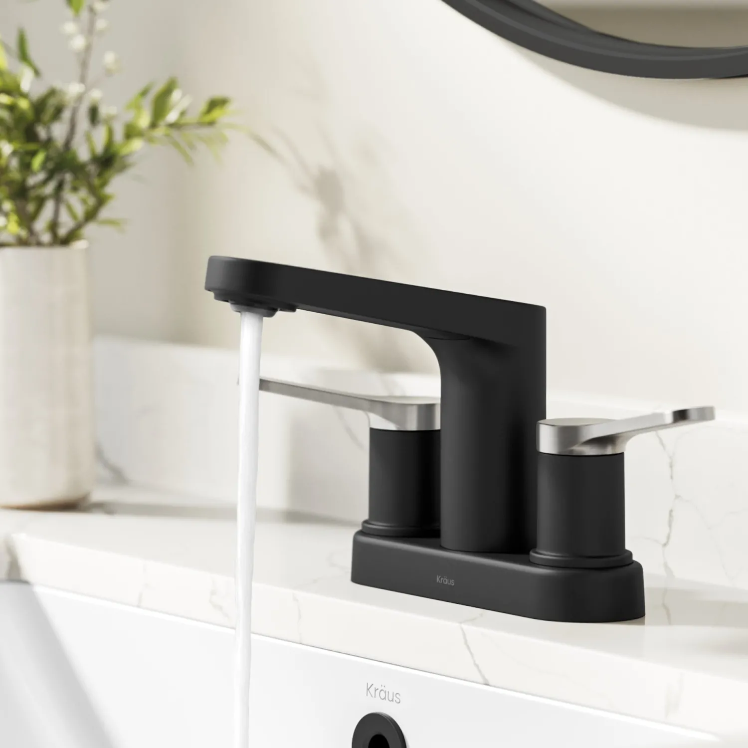 Best Indy 2-Handle 4-inch Centerset Bathroom Faucet in Matte Black with Brushed Nickel 4" Center Set