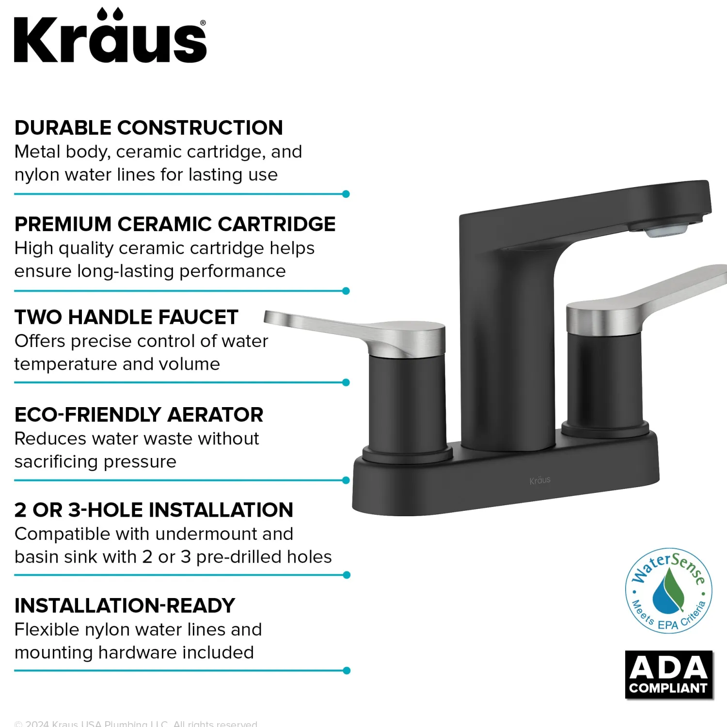 Best Indy 2-Handle 4-inch Centerset Bathroom Faucet in Matte Black with Brushed Nickel 4" Center Set