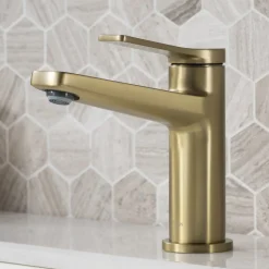 Indy Single Handle Bathroom Faucet with Matching Pop-Up Drain in Brushed Gold Single Hole