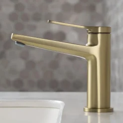 Indy Single Handle Bathroom Faucet with Matching Pop-Up Drain in Brushed Gold Single Hole