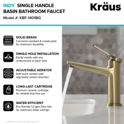 Indy Single Handle Bathroom Faucet with Matching Pop-Up Drain in Brushed Gold Single Hole