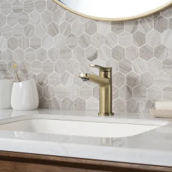 Indy Single Handle Bathroom Faucet with Matching Pop-Up Drain in Brushed Gold Single Hole