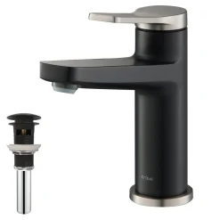 Online Indy Single Handle Bathroom Faucet with Matching Pop-Up Drain in Spot Free Stainless Steel/Matte Black/Matte Black Single Hole
