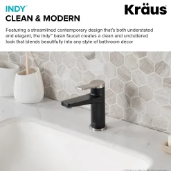Online Indy Single Handle Bathroom Faucet with Matching Pop-Up Drain in Spot Free Stainless Steel/Matte Black/Matte Black Single Hole