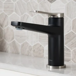 Online Indy Single Handle Bathroom Faucet with Matching Pop-Up Drain in Spot Free Stainless Steel/Matte Black/Matte Black Single Hole
