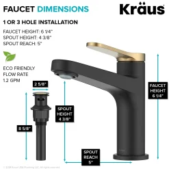 Indy Single Handle Bathroom Faucet in Matte Black with Brushed Brass Single Hole