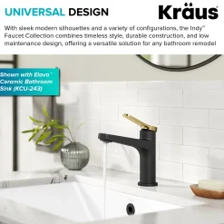 Indy Single Handle Bathroom Faucet in Matte Black with Brushed Brass Single Hole