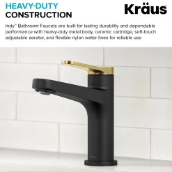 Indy Single Handle Bathroom Faucet in Matte Black with Brushed Brass Single Hole