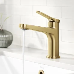 Indy Single Handle Bathroom Faucet in Spot-Free Brushed Brass Single Hole