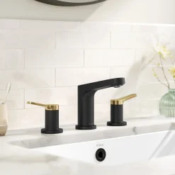Outlet Indy Widespread Bathroom Faucet in Matte Black with Brushed Brass 8