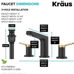 Outlet Indy Widespread Bathroom Faucet in Matte Black with Brushed Brass 8