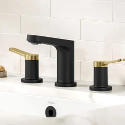 Outlet Indy Widespread Bathroom Faucet in Matte Black with Brushed Brass 8