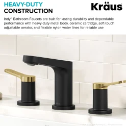 Outlet Indy Widespread Bathroom Faucet in Matte Black with Brushed Brass 8
