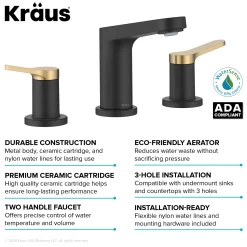 Outlet Indy Widespread Bathroom Faucet in Matte Black with Brushed Brass 8