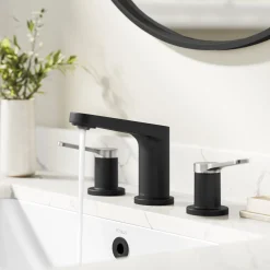 Discount Indy Widespread Bathroom Faucet in Matte Black with Brushed Nickel 8