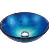 Best Irruption Blue Glass Vessel Bathroom Sink with PU-MR Above Counter / Vessel Sinks