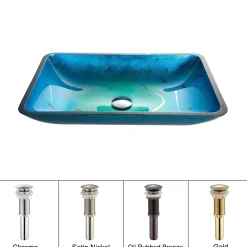 Irruption Blue Rectangular Glass Vessel Bathroom Sink with PU Above Counter / Vessel Sinks
