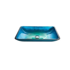 Irruption Blue Rectangular Glass Vessel Bathroom Sink with PU Above Counter / Vessel Sinks