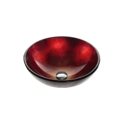 Hot Irruption Red Glass Vessel Bathroom Sink with PU-MR Above Counter / Vessel Sinks