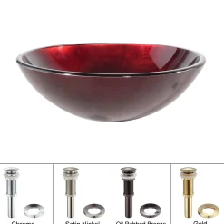 Hot Irruption Red Glass Vessel Bathroom Sink with PU-MR Above Counter / Vessel Sinks