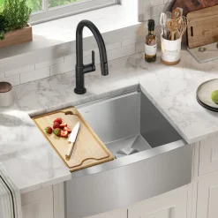 Discount  Kore 24" Apron Front Workstation 16 Gauge Stainless Steel Single Bowl Kitchen Sink with Accessories Stainless Steel Sinks|Single Bowl Sinks