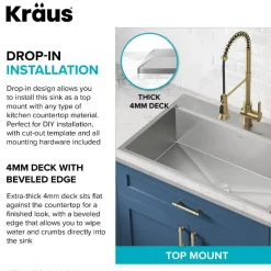 Kore 33" Drop-In Single Bowl 16 Gauge Workstation Sink Drop-In / Top Mount Sinks|Stainless Steel Sinks