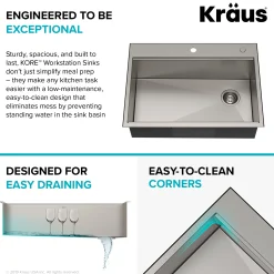 Clearance  Kore 30" Drop-In Workstation 16 Gauge Stainless Steel Single Bowl Kitchen Sink with Accessories Drop-In / Top Mount Sinks|Stainless Steel Sinks