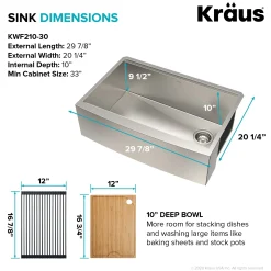 Outlet Kore 30" 16 Gauge Farmhouse Workstation Kitchen Sink Stainless Steel Sinks|Single Bowl Sinks