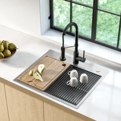 Clearance Kore Workstation 25" Drop-In or Undermount 16 Gauge Kitchen Sink with Accessories Drop-In / Top Mount Sinks|Stainless Steel Sinks
