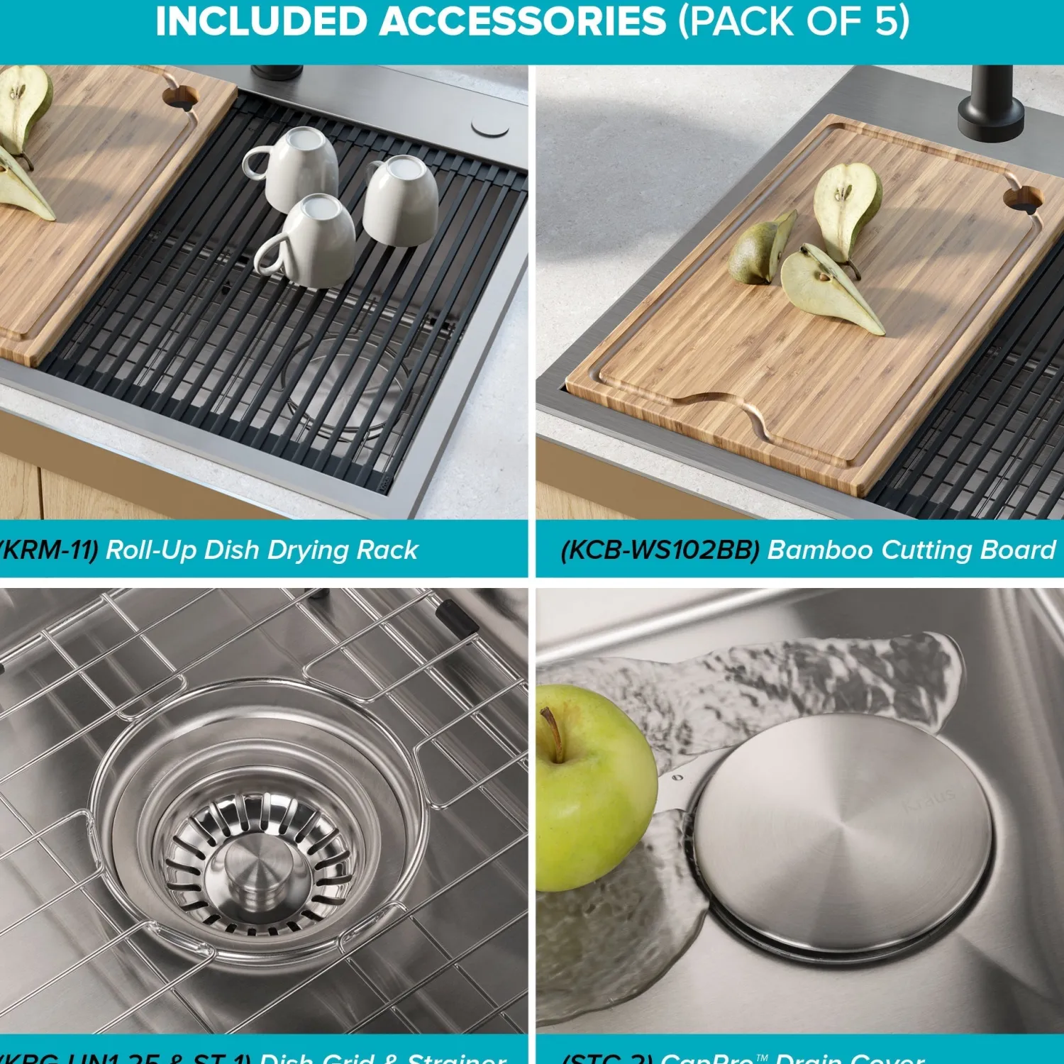 Clearance Kore Workstation 25" Drop-In or Undermount 16 Gauge Kitchen Sink with Accessories Drop-In / Top Mount Sinks|Stainless Steel Sinks