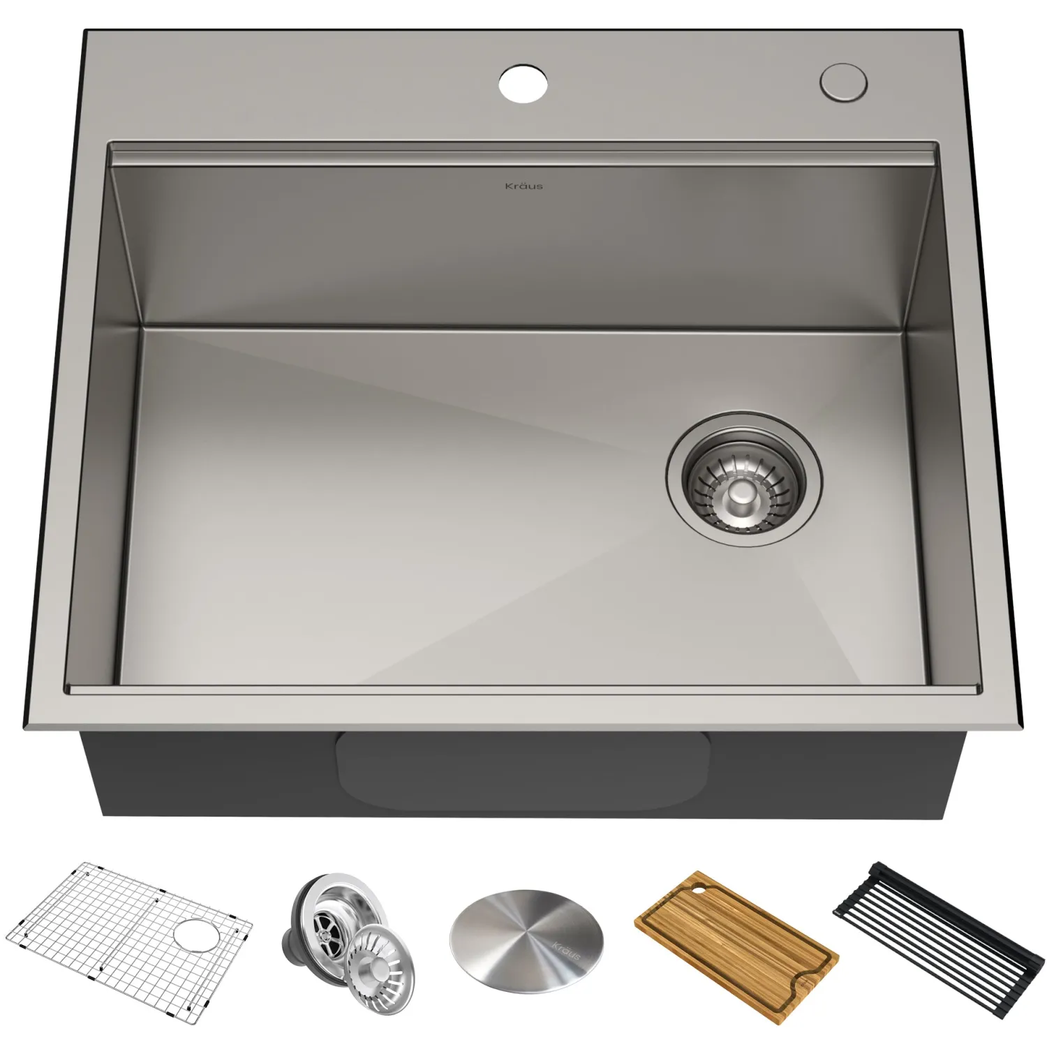 Clearance Kore Workstation 25" Drop-In or Undermount 16 Gauge Kitchen Sink with Accessories Drop-In / Top Mount Sinks|Stainless Steel Sinks