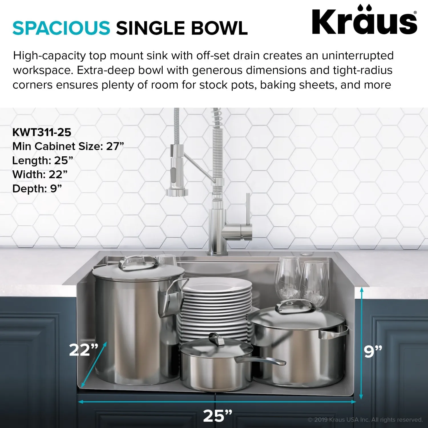 Clearance Kore Workstation 25" Drop-In or Undermount 16 Gauge Kitchen Sink with Accessories Drop-In / Top Mount Sinks|Stainless Steel Sinks
