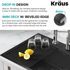 Best Kore Workstation 33" Drop-In 16 Gauge Single Bowl Kitchen Sink in PVD Gunmetal Gunmetal, Brass, & Gold|Single Bowl Sinks
