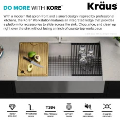 Sale Kore Workstation 36" Farmhouse Flat Apron Front 16 Gauge Single Bowl Stainless Steel Kitchen Sink with Accessories Stainless Steel Sinks|Single Bowl Sinks