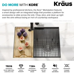 Outlet Kore Workstation 23" Undermount 16 Gauge Single Bowl Stainless Steel Kitchen Sink with Accessories Workstation Sinks|Stainless Steel Sinks