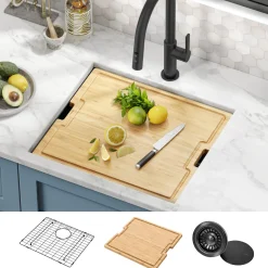 Hot Kore Workstation 21" Undermount 16 Gauge Bar or Kitchen Sink in PVD Gunmetal Gunmetal, Brass, & Gold|Bar / Prep Sinks