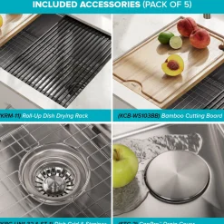 Best Kore Workstation 32" Undermount 16 Gauge Single Bowl Stainless Steel Kitchen Sink with Accessories Workstation Sinks|Stainless Steel Sinks