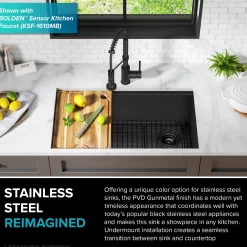 Best Kore Workstation 32" Undermount 16 Gauge Single Bowl Kitchen Sink in PVD Gunmetal Workstation Sinks|Gunmetal, Brass, & Gold