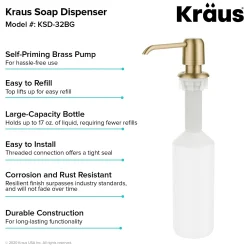 New KSD-32BG Kitchen Soap Dispenser in Brushed Gold Soap Dispensers