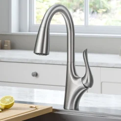 Discount Merlin Single Handle Pull-Down Kitchen Faucet in Spot Free Stainless Steel Single Hole