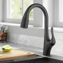Clearance Merlin Single Handle Pull-Down Kitchen Faucet in Matte Black Single Hole