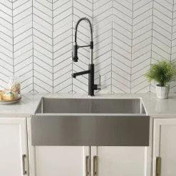 New 33" Modern Flat Front Farmhouse Stainless Steel Kitchen Sink with Off Center Drain Stainless Steel Sinks|Single Bowl Sinks